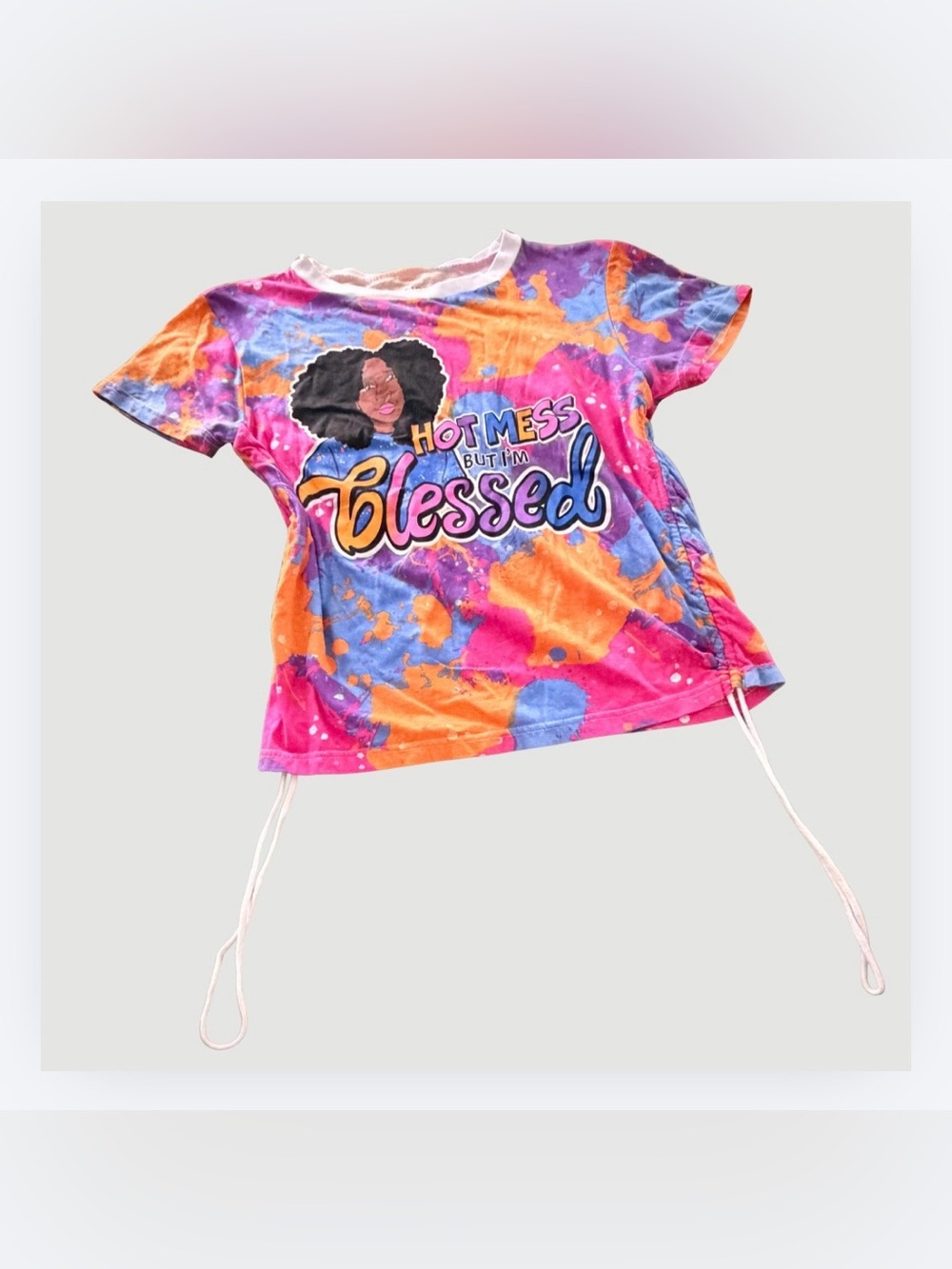 On Fire Women’s Color-splashed 'Hot Mess But I'm Blessed' Tee, Sz L, 100% Cotton